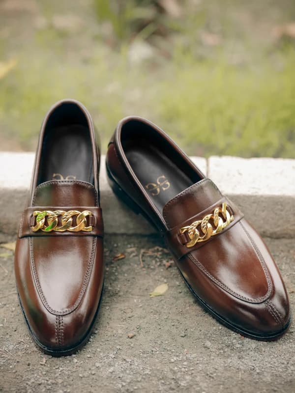Premium Brown Leather Chain Loafers