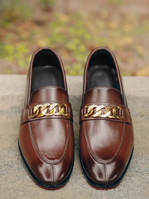 Premium Brown Leather Chain Loafers